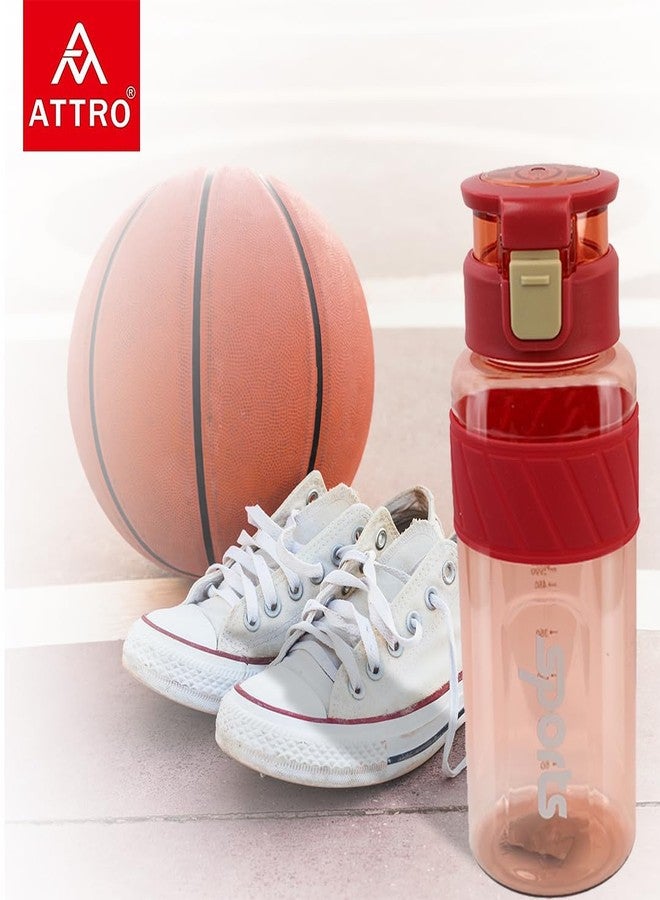 Attro Active Sports 1000ml Water Bottle with Flip Top Lid & Easy to Carry Handle ML Marking Mention for Daily Water Intake BPA Free Leak Proof - Red - Image 2